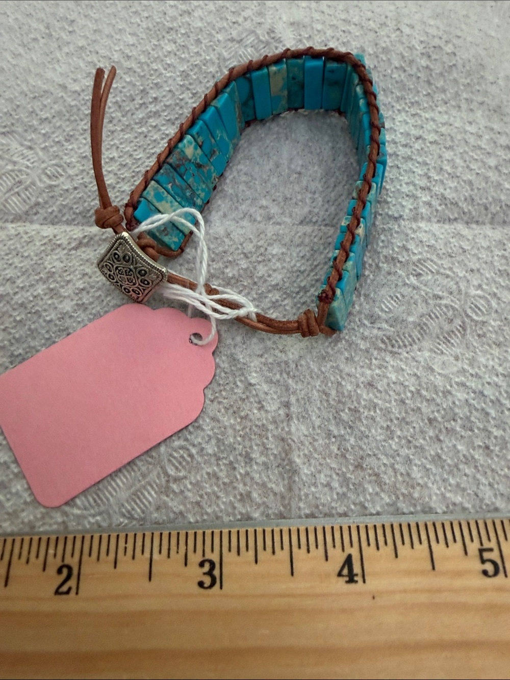 Turquoise Beaded Wrap Bracelet with Brown Leather